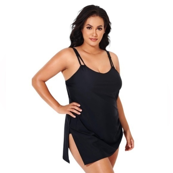 Meet Curve Black Classic Adjustable Stretch Straps One Piece Swimsuit. - Picture 2 of 16